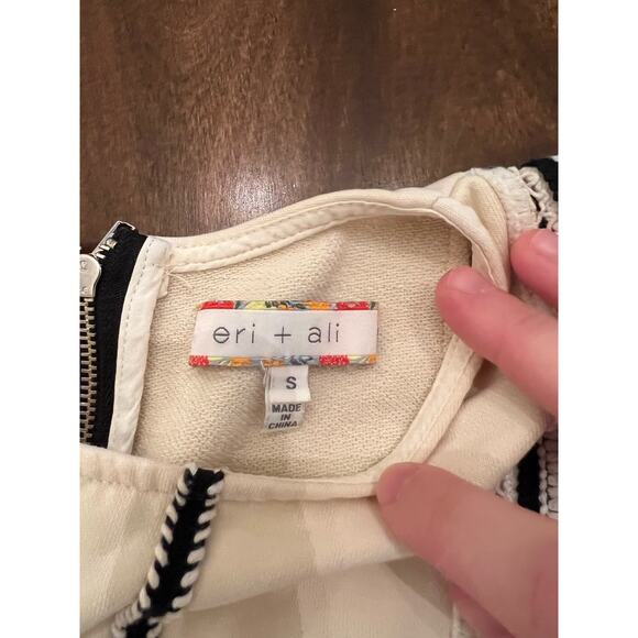 Anthropologie Eri + Ali Women’s Santillana Fringed Top Boho Small Cream Black - Picture 4 of 9